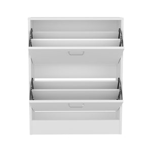 English Elm Shoe Compact 2-Door White Engineered Wood Shoe Cabinet for Entryway or Bedroom — Durable Concealed Storage B097P369435