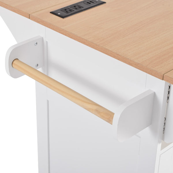 English Elm K&k Rolling Kitchen Island with Drop Leaves Power Outlet Drawers and Spice Rack White N707S186617W