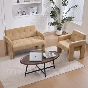 English Elm Nordic Ergonomic Double Armchair Upholstered Chenille Two-Seater Sofa 550lb Capacity Compact Lounge Chair Yellow W395P380536