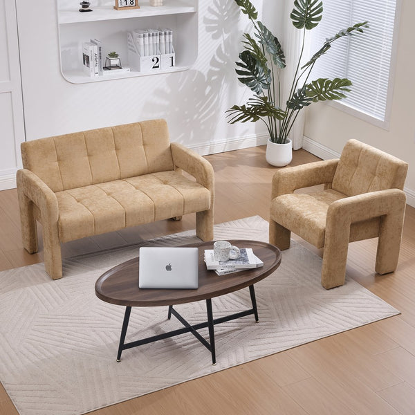 English Elm Nordic Ergonomic Double Armchair Upholstered Chenille Two-Seater Sofa 550lb Capacity Compact Lounge Chair Yellow W395P380536