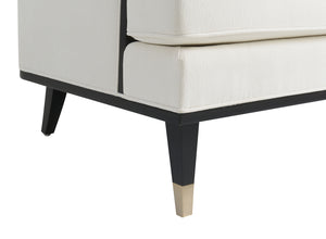 English Elm Traditional Upholstered Accent Chair with Curved Arms and Gold-Capped Legs, Plush White Fabric for Living Room Comfort and Style B2741P396710