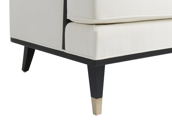 English Elm Traditional Upholstered Accent Chair with Curved Arms and Gold-Capped Legs, Plush White Fabric for Living Room Comfort and Style B2741P396710