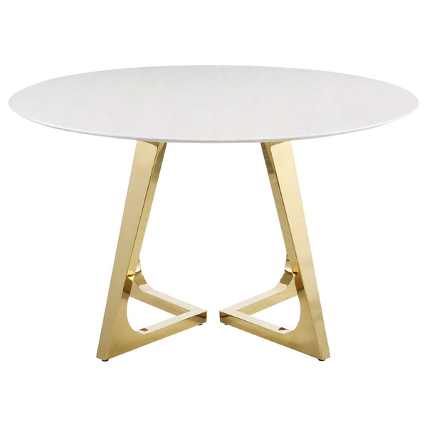 English Elm Imani White Marble Round Dining Table with Gold Stainless Steel Geometric Base B062S01552