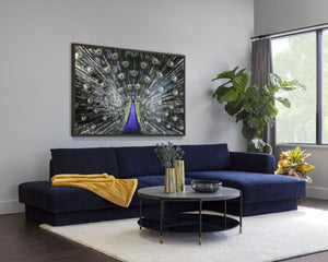 Sunpan BRILLIANT Peacock Art - 72" x 48" Luxe Wall Décor in Charcoal Frame, Modern Elegance for Any Space A0265