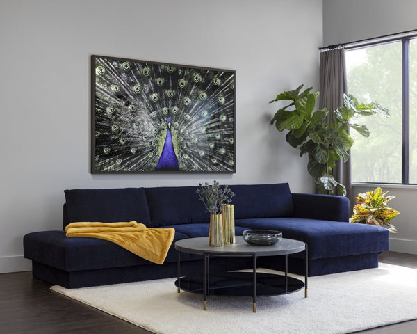 Sunpan BRILLIANT Peacock Art - 72" x 48" Luxe Wall Décor in Charcoal Frame, Modern Elegance for Any Space A0265