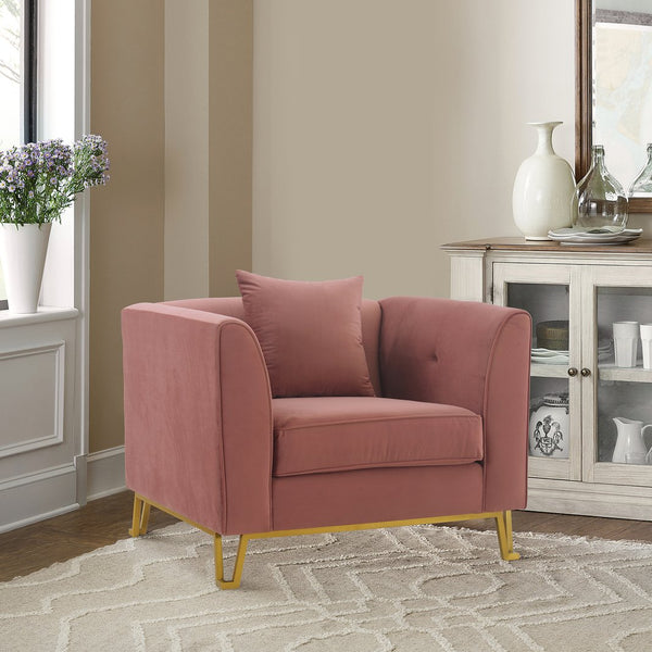 English Elm Wynnora Blush Fabric Upholstered Accent Chair with Plush Cushions, Brushed Gold Legs, Stable Metal Base B2736P354353