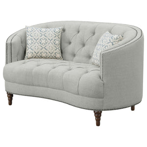 English Elm Veronica Tufted Linen Loveseat with Nailhead Trim and Curved Back for Parlor Style B062P357780