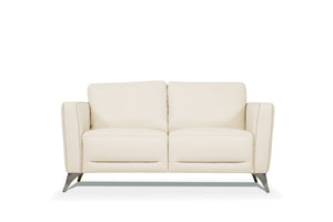 English Elm Malaga Cream Leather Loveseat Made in Italy with Chrome Legs, Track Arms, Loose Back & Tight Seat Cushions B2726P348946