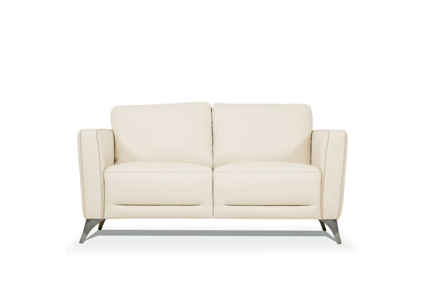English Elm Malaga Cream Leather Loveseat Made in Italy with Chrome Legs, Track Arms, Loose Back & Tight Seat Cushions B2726P348946