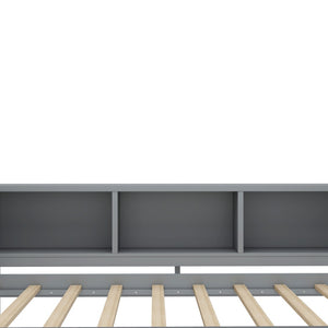 English Elm Twin Size Daybed With Trundle And Desk, Stylish Wood Frame With Storage Drawers And Shelves, Gray W1580S00204-GIGA