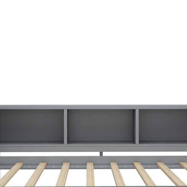 English Elm Twin Size Daybed With Trundle And Desk, Stylish Wood Frame With Storage Drawers And Shelves, Gray W1580S00204-GIGA