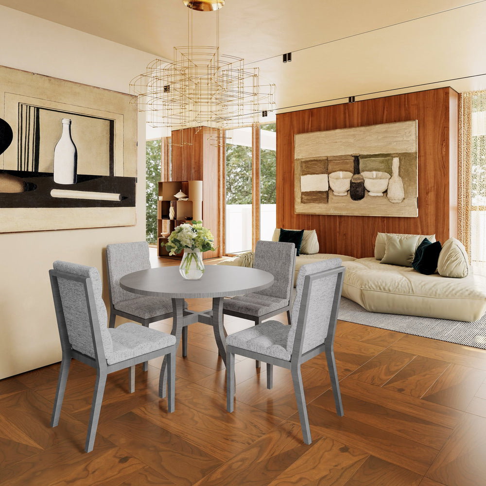 English Elm Oak Tufted Gray Dining Chairs Set of 2 — Oak Gray Fabric, High-Density Foam, Lumbar Support, Compact Elegance N842P299015G