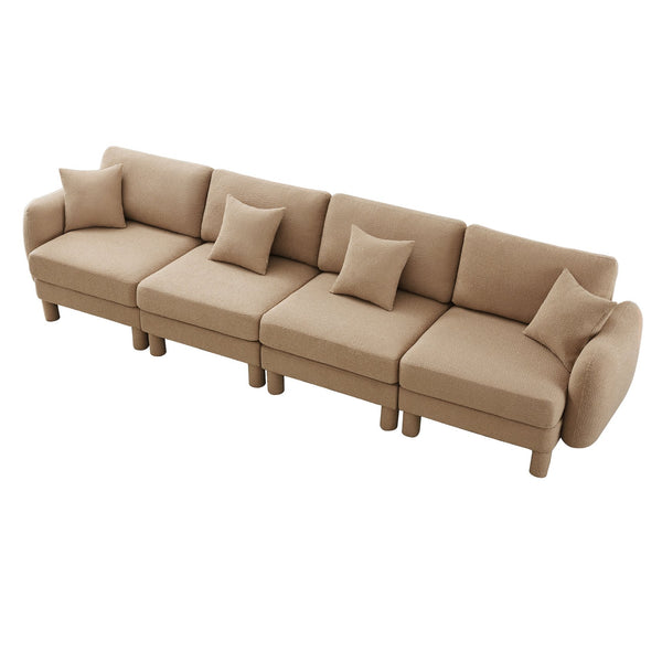 English Elm Boucle 4-Seater Sofa With Shell Armrests & Cylindrical Legs, Coffee Color - Plush Comfort & Style W3041S00287