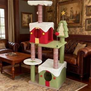English Elm Cy14 Christmas Tree Cat Tower Plush Multi-level Condo Climbing Scratching Post W243P382850