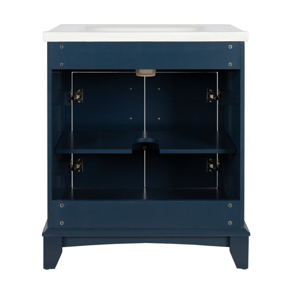 English Elm 27.8" Mid-century Freestanding Bathroom Vanity with Ceramic Sink Drawer and Wood Base Blue W1801S00005