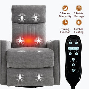 English Elm Blue Fabric Swivel Rocker Recliner with Massage Heat Nodes for Living Room Comfort Dark Gray W1803P321841