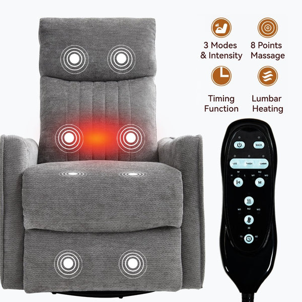 English Elm Blue Fabric Swivel Rocker Recliner with Massage Heat Nodes for Living Room Comfort Dark Gray W1803P321841