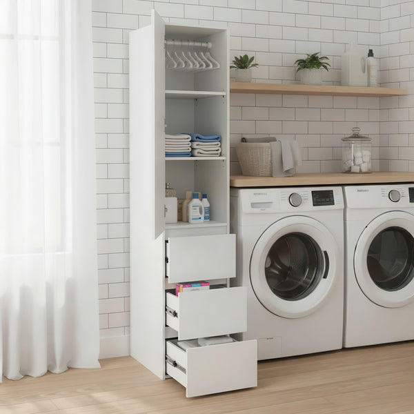 English Elm Elise Modular Wood Closet System with Mirror — White Melamine Durable Design, Ample Storage, Easy Assembly B040S00120