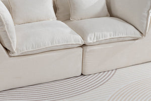 English Elm 74.8" Oversized Modular Cloud Sofa Deep Seat Cotton Linen Upholstered Living Room Couch Ancient White W2530P458026