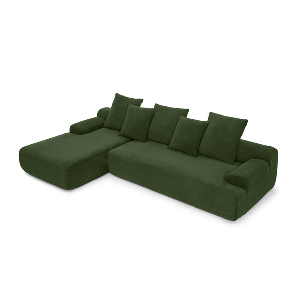 English Elm 110.25x67'' Compression Sofa Modern Upholstered L-Shape Sectional Couch 4-Seat Melange Velvet Comfort Green W1413S00085