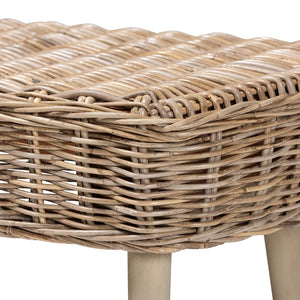 English Elm Modern Bohemian Woven Rattan Seat Mahogany Frame Entryway Bedroom Accent Bench B2750P467719