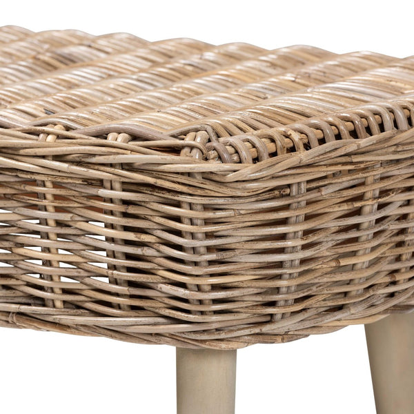 English Elm Modern Bohemian Woven Rattan Seat Mahogany Frame Entryway Bedroom Accent Bench B2750P467719