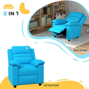 English Elm Qaba Kids Recliner Chair - Cozy Toddler Sofa With Recline, Armrest & Footrest For Ages 3-9, Blue W2225P229378-GIGA