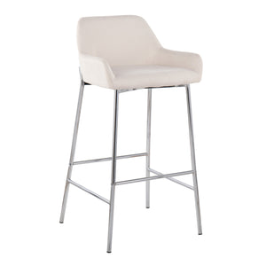 English Elm Daniella Contemporary Bar Stool Set Of 2 – Chrome Metal Frame & Cream Fabric For Modern Interiors B202S00541