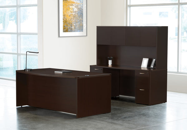 OSP Home Furnishings Napa Executive Workstation with Locking Pedestal Overhead Storage and Wire Management NAPESP-TYP11