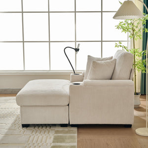 English Elm 55" Oversized Chaise Lounge Chair With Ottoman & Storage - Cozy Corduroy Recliner With Usb Port & Cup Holder W3373P328964