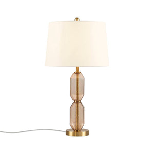 English Elm Faceted Glass Table Lamp with Gold Accents, Sculpted Faceted Base, 26.5"H Statement Lighting Brown 17.25 L x 16 W x 16 H B035P264526