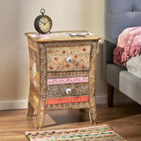 Christopher Knight Home® - Noble House - Fullen Handcrafted Boho 2 Drawer Mango Wood Nightstand