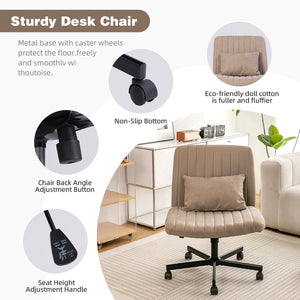 English Elm Criss Cross Linen Office Chair Khaki - Ergonomic Armless Swivel, Adjustable Height, Plush Lumbar Support W3394P329161