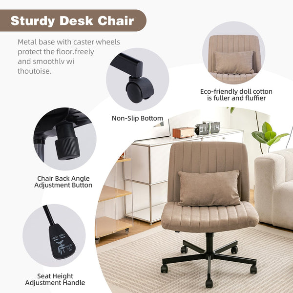 English Elm Criss Cross Linen Office Chair Khaki - Ergonomic Armless Swivel, Adjustable Height, Plush Lumbar Support W3394P329161