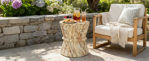 English Elm U_style Hourglass Mgo Concrete Outdoor Accent Table Sculptural Stone Texture Patio Decor Amber,Brown N711P422072A