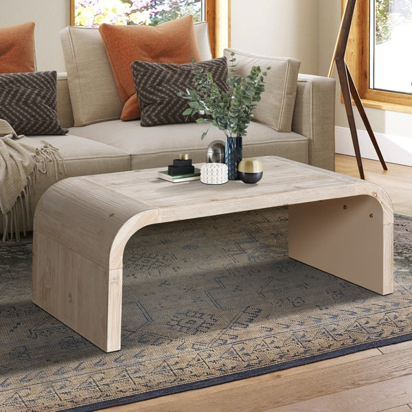 English Elm Farmhouse Art Deco Coffee Table Curved Apron Wood Distressed Antique Living Room W1445P331901
