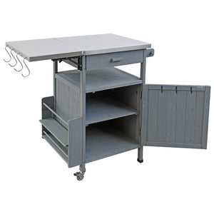 English Elm K&K 40.5" Outdoor Grill Cart with 201 Stainless Top, Solid Fir Storage, Drop Leaf & Lockable Wheels Blue+Grey N707P228272G