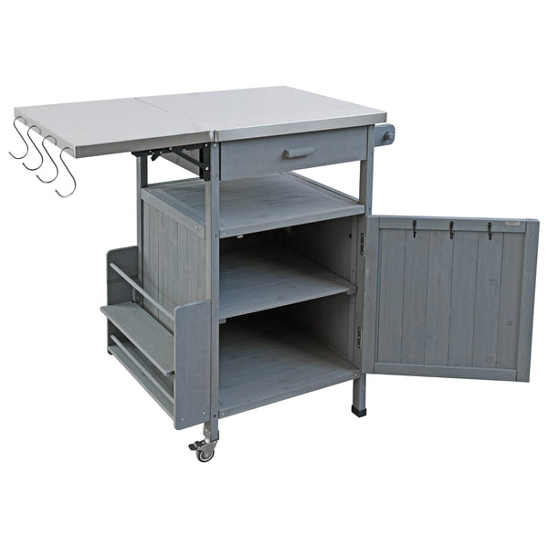 English Elm K&K 40.5" Outdoor Grill Cart with 201 Stainless Top, Solid Fir Storage, Drop Leaf & Lockable Wheels Blue+Grey N707P228272G