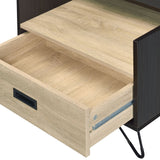 English Elm Oak and Black Nightstand With 1 Drawer