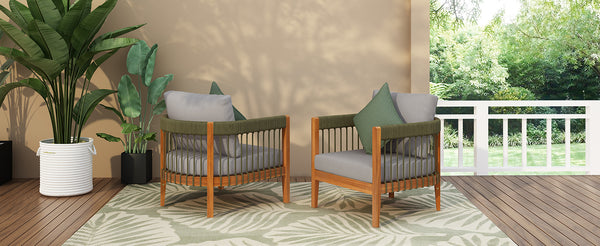 English Elm Christopher Knight Home® - [Set Of 2] Stylish Acacia Wood Outdoor Lounge Chairs With Handwoven Rope & Water-Resistant Cushions N767P265743E_2