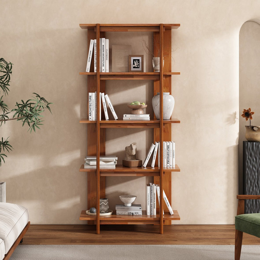 English Elm Christopher Knight Home® - 4-Tier Acacia Wood Bookcase with Anti-Tip Kit, Heavy-Duty Open Shelves Holds 120 lbs Each, Sleek Storage Solution Teak N758P294084T