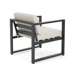 English Elm Christopher Knight Home® - NAVAN Outdoor Patio Club Chair Set of 2 – Lightweight Aluminum Frames with Removable Fade‑Resistant Cushions Beige+Black N775P243391B