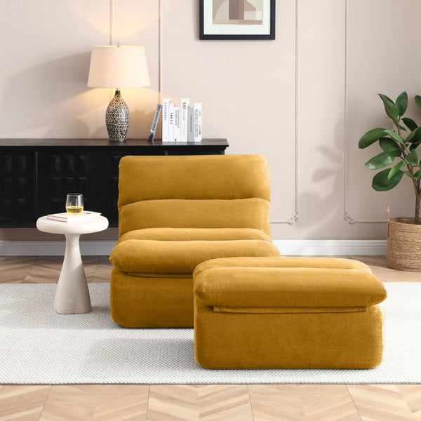 English Elm 32" Tufted Foam Chaise Lounge with Matching Ottoman for Adults Bedroom Living Room Yellow W1117P436330