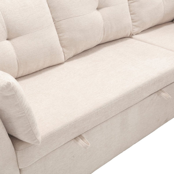 English Elm Sofa Sofa In Luxurious Beige Chenille - L-Shaped Sectional With Storage Chaise & Convertible Sleeper Design W1568P168052-GIGA