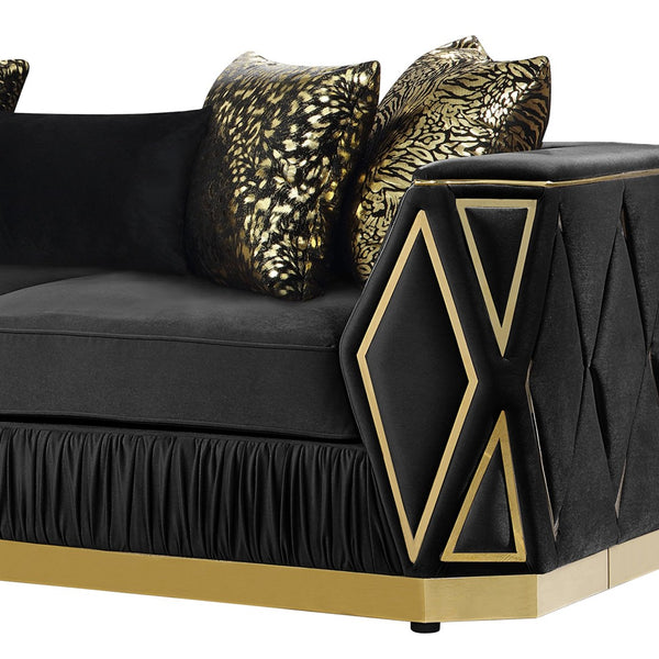 English Elm Cavalli Glam Loveseat with Diamond Upholstery Panels and Gold Trim Accent Legs Black+Gold B009P417495