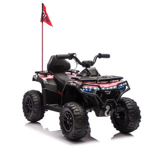 English Elm 24v Kids Electric Ride-on Atv with Dual Motors Bluetooth Led Lights and Flag Poles Pink W1578P305896