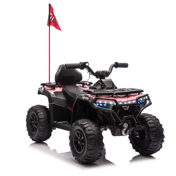 English Elm 24v Kids Electric Ride-on Atv with Dual Motors Bluetooth Led Lights and Flag Poles Pink W1578P305896