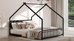 English Elm Full Size Metal House Bed with Led Lights and Slats for Kids Room Decor W1820P385330
