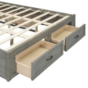 English Elm Queen Platform Bed with Six Storage Drawers Low Profile Frame for Modern Bedrooms Antique Gray N708P263022E-1