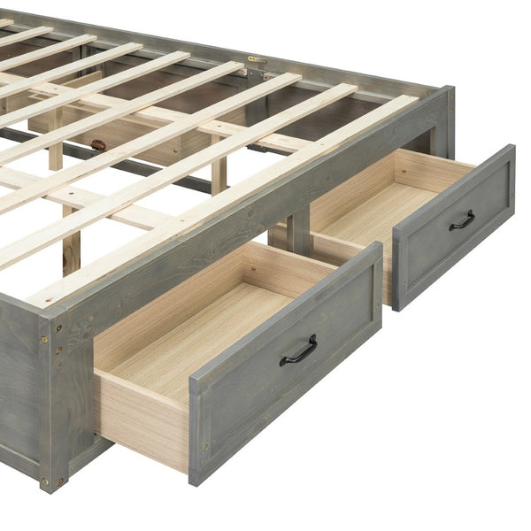English Elm Queen Platform Bed with Six Storage Drawers Low Profile Frame for Modern Bedrooms Antique Gray N708P263022E-1